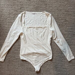 Abercrombie & Fitch Cream Long-Sleeve Square Neck Bodysuit
